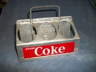 1950s ALUMINUM COCA COLA COKE 6 PACK BOTTLE CARRIER DRINK & ENJOY 2 SCRIPTS 7