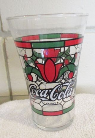 Set of 6 Vtg Christmas Stained Glass Art Deco Coca Cola Coke Collectible Glasses 2