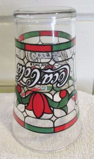 Set of 6 Vtg Christmas Stained Glass Art Deco Coca Cola Coke Collectible Glasses 4