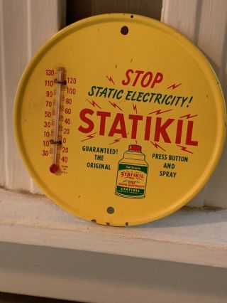 Vintage Statikil Weather Round Metal Advertising Thermometer
