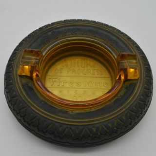 Firestone Tire Ashtray 1934 Vintage Amber Glass Century Of Progress Chicago
