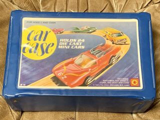 Vintage 1970s Tara Toy Blue Car Case 24 Hot Wheels Matchbox Diecast Toy Vehicles