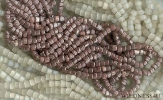 Antique Glass Seed Beads Champagne Pink Rose Metallic Czech Indent Sliced Hank