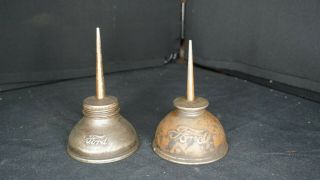 Set Of 2 Old Vintage Antique Ford Oil Can Thumb Oilers