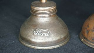 SET OF 2 OLD VINTAGE ANTIQUE FORD OIL CAN THUMB OILERS 2