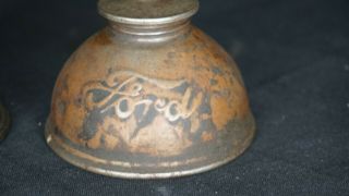 SET OF 2 OLD VINTAGE ANTIQUE FORD OIL CAN THUMB OILERS 3