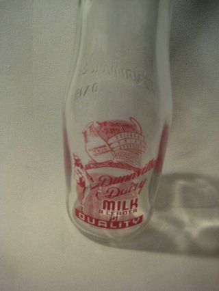 vintage 1/2 pint milk BOTTLE DUNNVILLE DAIRY,  ONTARIO CANADA glass 6 1/3 