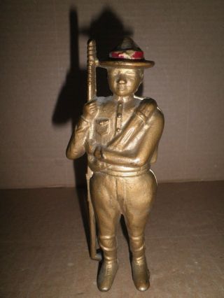 Great Old Cast Iron Boy Scout - Soldier Boy Still Bank 1910 - 1934