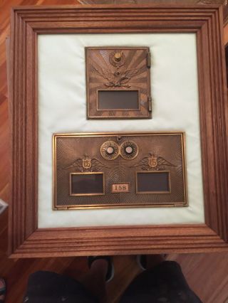 Framed Vintage Us Post Office Mail Box Brass Combination Doors