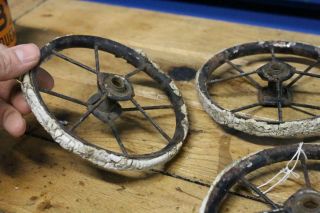 Antique Set Pressed Steel Wheels Parts for Wagon Baby Carriage Toy 4