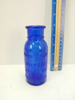 Vintage Cobalt Blue 2 - 5/8” Bromo - Seltzer Bottle - Emerson Co. ,  Baltimore 15