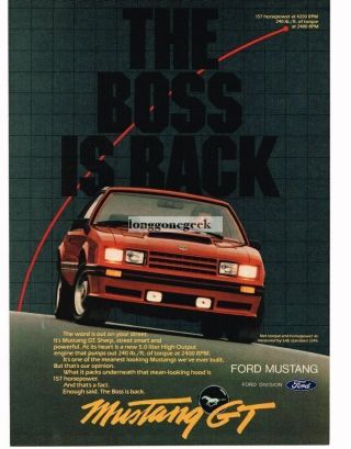 1982 Ford Mustang Gt 5.  0 Red The Boss Is Back Vtg Print Ad