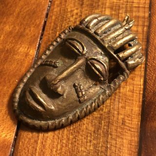 Antique Ivory Coast African Wax Made Brass Face Mask Pendant 1600’s Artifact Old