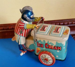 Rare Custom Gigantor Tetsujin 28 On Tin Litho Wind Up Clockwork Ice Cream Vendor