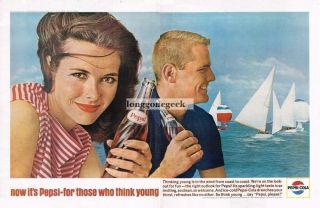 1964 Pepsi Cola Soda Sailing Sailboat Nautical Centerfold Vtg Print Ad