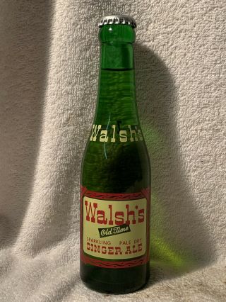 Rare Full 7oz Walsh’s Pale Dry Ginger Ale Acl Soda Bottle Albany,  N.  Y.
