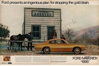1969 Ford Maverick Gold 2 - Door Old West Gold Miners Centerfold Vtg Print Ad