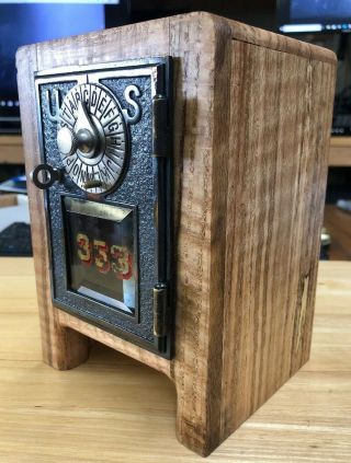 Oak Post Office Box Door Bank Pointer Dial Beveled Glass Footed 2 - Stage Lock Wow