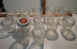 12 - Ball Quilted Crystal,  Kerr,  Ahk Half - Pint 8 Oz.  Glass Mason Jars Vintage