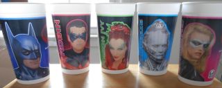 1997 Batman & Robin Taco Bell Complete Set Of 5 Cups Batgirl,  Freeze,  Poison Ivy