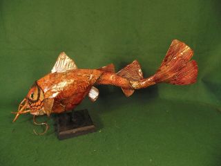 Deep Sea Marine Fang Fish Non - Taxidermy Odd Steampunk Weird Sculpture Folk Art 3