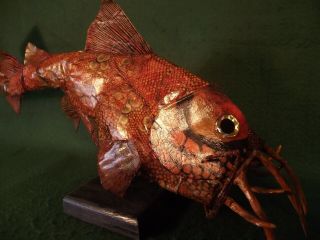 Deep Sea Marine Fang Fish Non - Taxidermy Odd Steampunk Weird Sculpture Folk Art 4