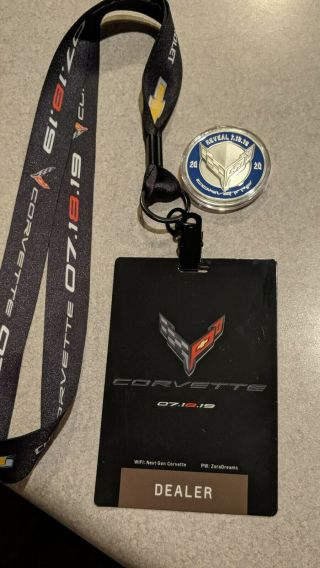 Rare Blue 2020 Corvette Reveal Collectible Coin With Exclusive Entry Lanyard.