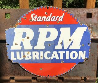 Vintage Rpm Lubrication Porcelain Gas Service Station Pump Plate Sign