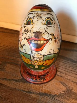 Vintage J Chein & Co Tin Litho Painted " Humpty Dumpty " Bank Made In Usa