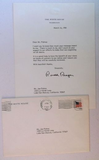 Ronald Reagan (1911 - 2004) Facsimile Signed White House Typed Letter Mar 16,  1981