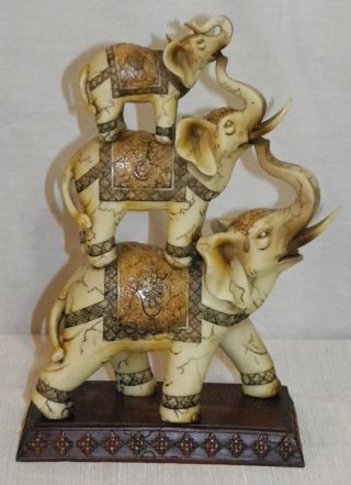 11.  5 " African Asian 3 Tier Lucky Elephant Decorative Statue Figure