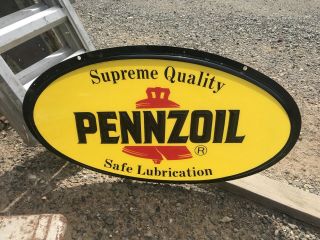 Vintage Automotive Gas & Oil Pennzoil Advertising Oval Sign - Raised Lettering