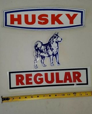 Vintage Large 3 Antique Husky Oil Can Gas Sign Sticker