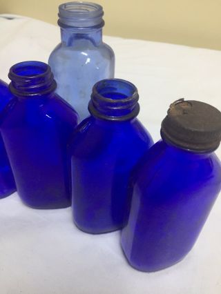 (5) Vintage Blue Milk of Magnesia Cobolt Glass Bottles (K) 2