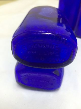 (5) Vintage Blue Milk of Magnesia Cobolt Glass Bottles (K) 3