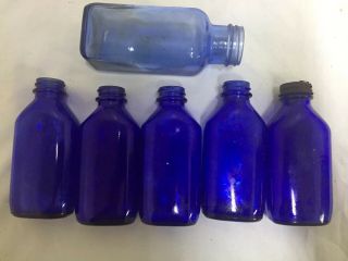 (5) Vintage Blue Milk of Magnesia Cobolt Glass Bottles (K) 4
