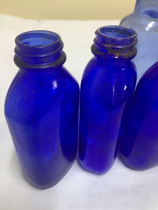 (5) Vintage Blue Milk of Magnesia Cobolt Glass Bottles (K) 5