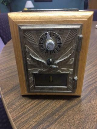 Vintage Us Post Office Box Coin Bank Lockbox Limited Edition Oak/bronze