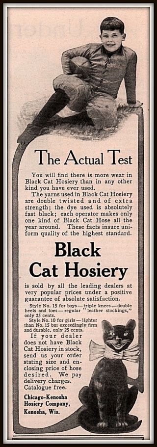 1905 B Ad Black Cat Hosiery Football Uniform Boy Bow Chicago Hosiery