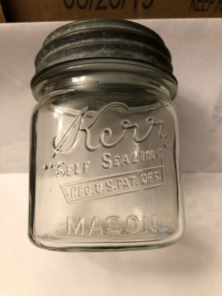 Vintage Kerr " Self Sealing " Mason Clear 1/2 Half Pint Canning Jar W/ Ball Lid