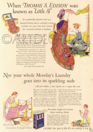 Vtg Lux Laundry Soap Thomas Edison Little Al Story Jean Pratt Shawl Scarf Art Ad