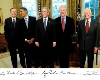George Hw & W Bush Barack Obama Bill Clinton Jimmy Carter Signed Publicity Photo