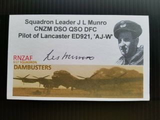 Dambusters Les Munro Squadron Leader Ww2 Rnzaf Autographed 3x5 Index Card B