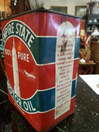 Vintage Empire State 100 Pure Motor Oil 2 Gallon Can Gas Station Advertising 3 3