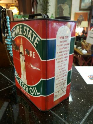 Vintage Empire State 100 Pure Motor Oil 2 Gallon Can Gas Station Advertising 3 7
