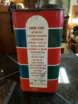 Vintage Empire State 100 Pure Motor Oil 2 Gallon Can Gas Station Advertising 3 8