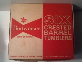 Vintage Budweiser Anheuser Set Of 6 Crested Barrel Tumblers