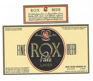 Rock Island Brewing Rox Pale Beer Label With Neck