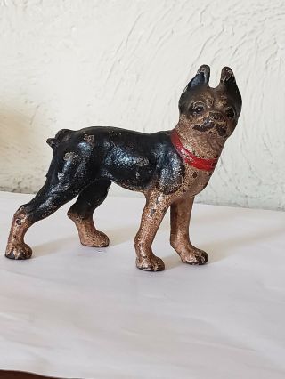Vintage/antique Black & White Metal French Bulldog/boston Terrier Figurine Dog