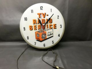 Vintage Advertising Light - Up Clock - T.  V.  Radio Service - 16 1/2 "